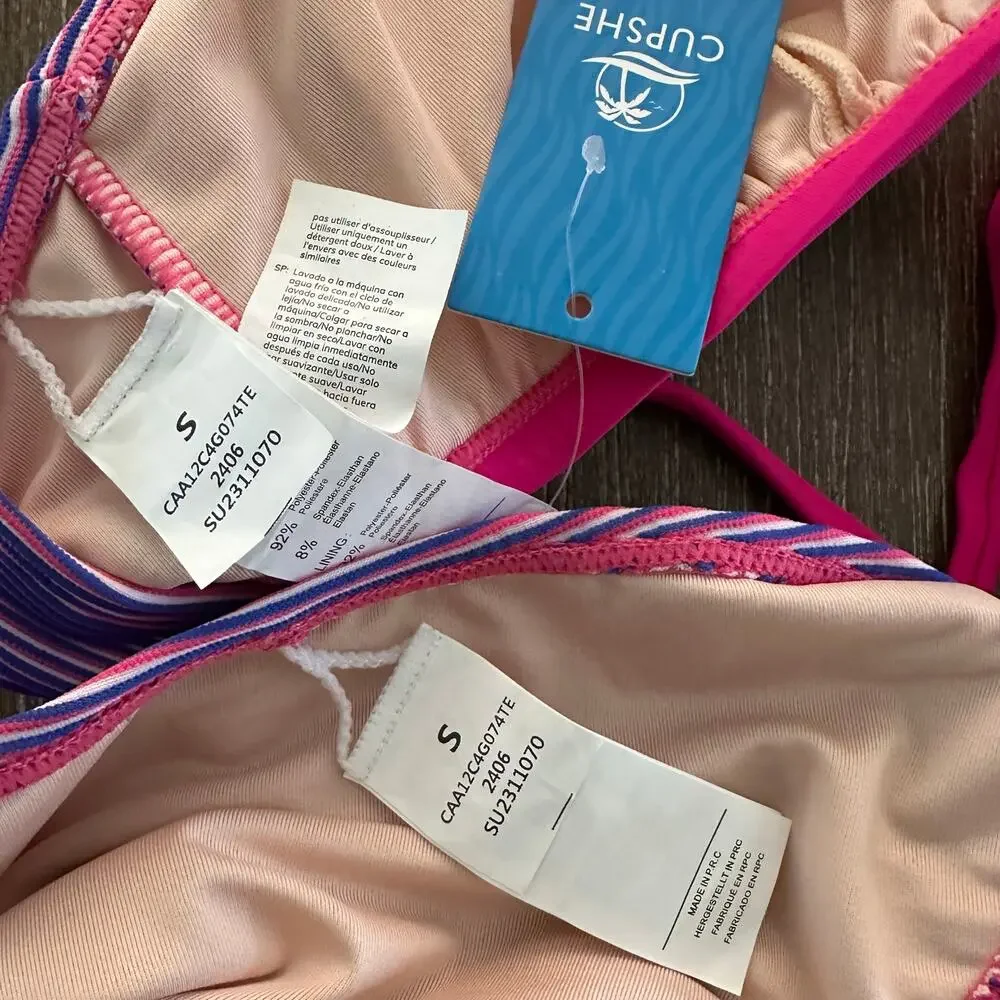 Cupshe Multicolor Pink V-Neck Crisscross Tie Back 2 Piece Swimsuit Size S NWT - Picture 5 of 6
